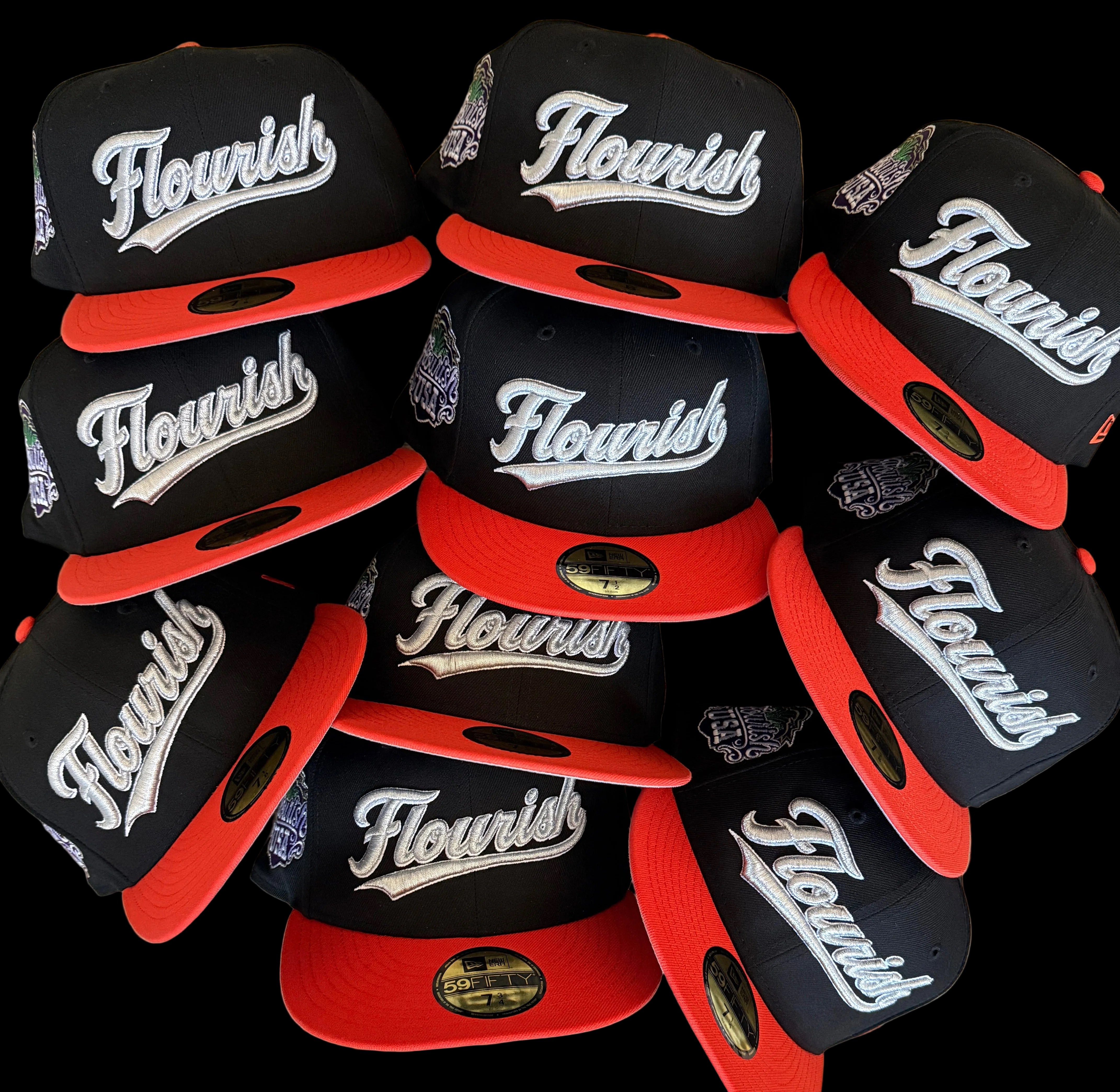 New Era 59Fifty — Flourish Script Two Tone Orange & Black
